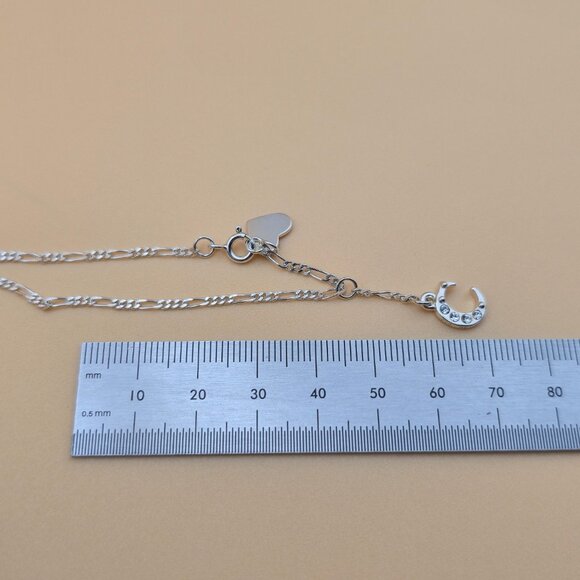 10 Inch Sterling Silver Crystal Letter C Figaro Ankle Bracelet A5212 - Picture 4 of 5